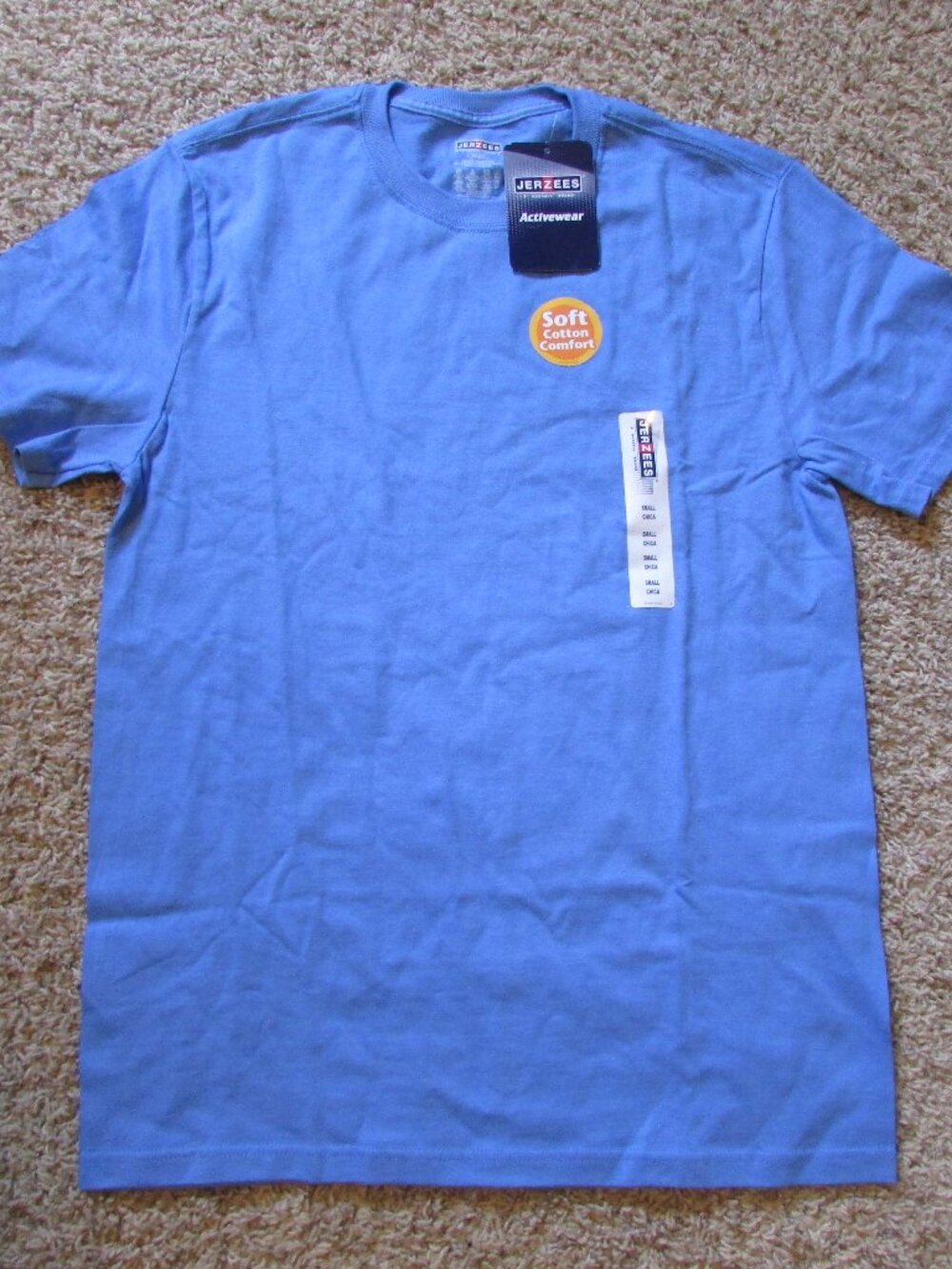 NWT Jerzees Small Baby Blue Soft Comfort T-Shirt Crew Neck Short Sleeve Cotton